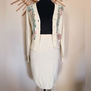 Floral Knit Cardigan and Skirt Set